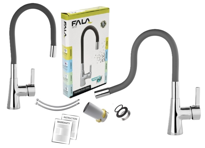 BATERIA KUCHENNA ZLEWOZMYWAKOWA ELASTYCZNA WYLEWKA FLEXIBLE CIEMNOSZARA FALA 75711