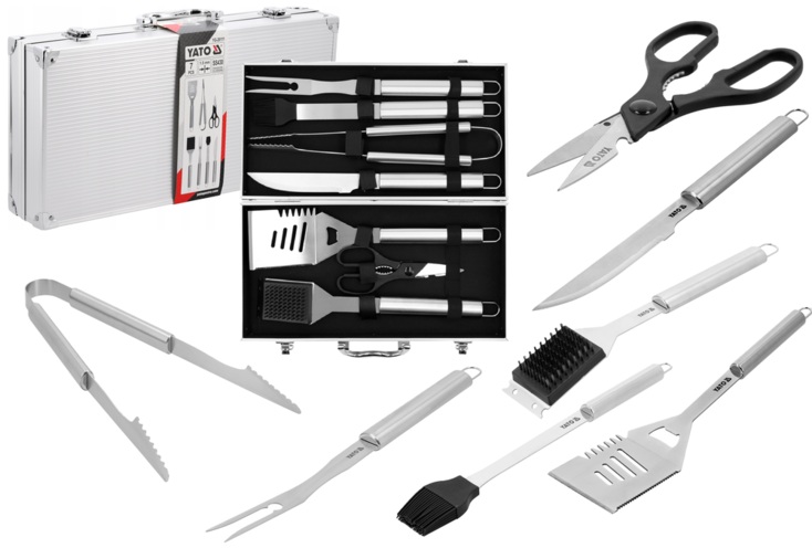ZESTAW AKCESORIÓW DO GRILLOWANIA SZTUĆCE STAL NIERDZEWNA 7szt. YATO YG-20111