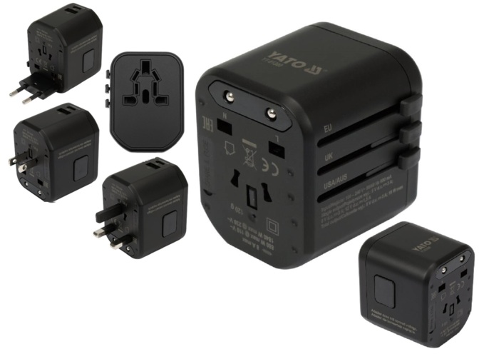 UNIWERSALNY ADAPTER PODRÓŻNY PRZEJŚCIÓWKA Z SZYBKĄ ŁADOWARKĄ USB WTYCZKA AUS USA UK CHINA EU PL 110-240V YATO YT-81300