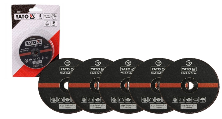 TARCZA DO CIĘCIA METALU dla YT-09715 YT-09717 75mm x 2mm x 9,5mm kpl. 5szt. YATO YT-0994