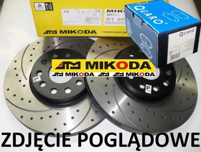 Tarcze hamulcowe wentylowane MIKODA 2419 GT malowane,nacinane,wiercone, kolor: czarny + KLOCKI QUARO QP5487C ceramiczne - MITSUBISHI CARISMA (DA_) CARISMA Sedan (DA_) VOLVO S40 I (644) V40 Kombi (645) - OŚ PRZEDNIA 