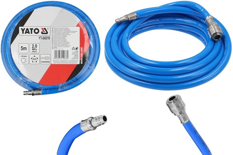 WĄŻ PNEUMATYCZNY ZBROJONY PVC 8MM X 5M Z SZYBKOZŁĄCZAMI YATO YT-24219 