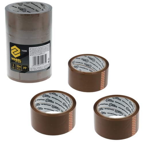 TAŚMA PAKOWA PP UNIWERSALNA BRĄZOWA 48mm 50m kpl. 3szt. VOREL 75306