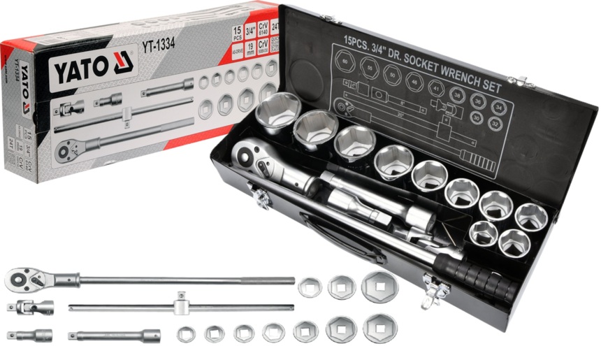 ZESTAW NARZĘDZIOWY KLUCZY NASADOWYCH 3/4'' 15szt. YATO YT-1334