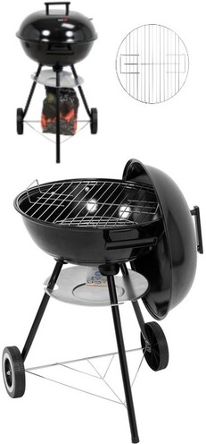 GRILL WĘGLOWY OKRĄGŁY Z POKRYWĄ CHROMOWANY RUSZT ROŻEN 41CM LUND 99918 