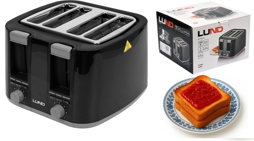 TOSTER 1500W LUND OPIEKACZ 4 KROMKI 7 STOPNI REGULACJI FUNKCJA ROZMRAŻANIA LUND 67501