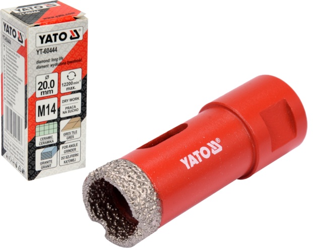 WIERTŁO DIAMENTOWE DO GRESU CERAMIKI GRANITU NA SUCHO NA SZLIFIERKĘ KĄTOWĄ 20mm YATO YT-60444