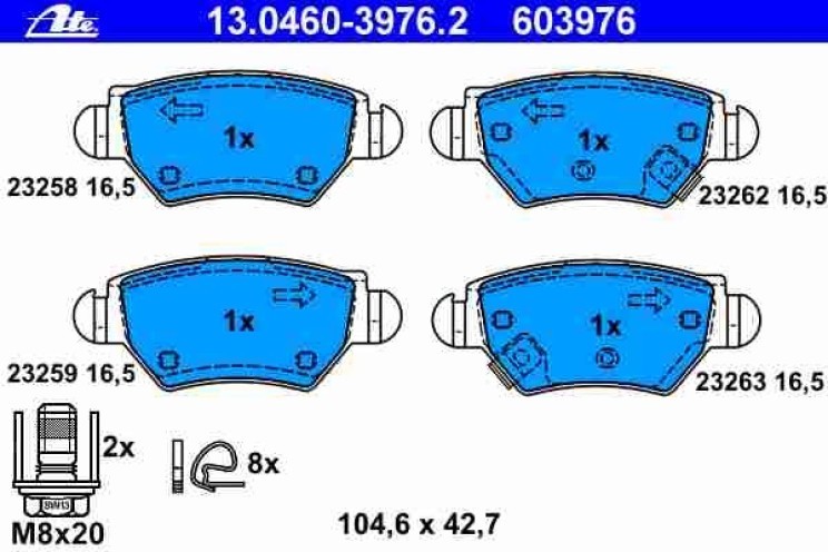 KLOCKI HAMULCOWE ATE TYŁ 13.0460-3976.2 OPEL ASTRA G  ZAFIRA  SYSTEM BOSCH