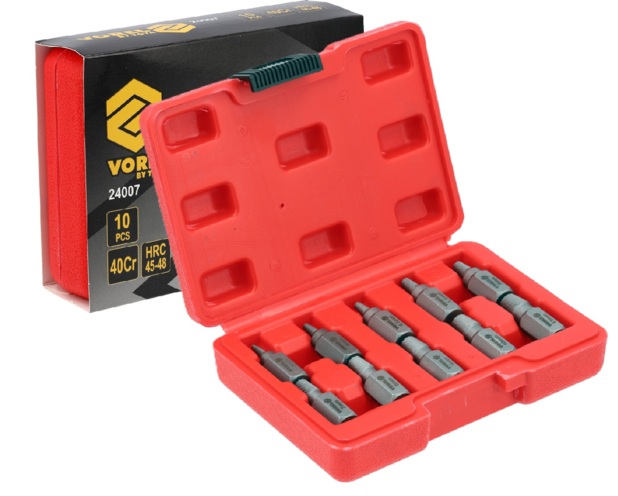 WYKRĘTAKI DO USZKODZONYCH ŚRUB WĘWNĘTRZNYCH HEX TORX SPLINE kpl. 10szt. VOREL 24007