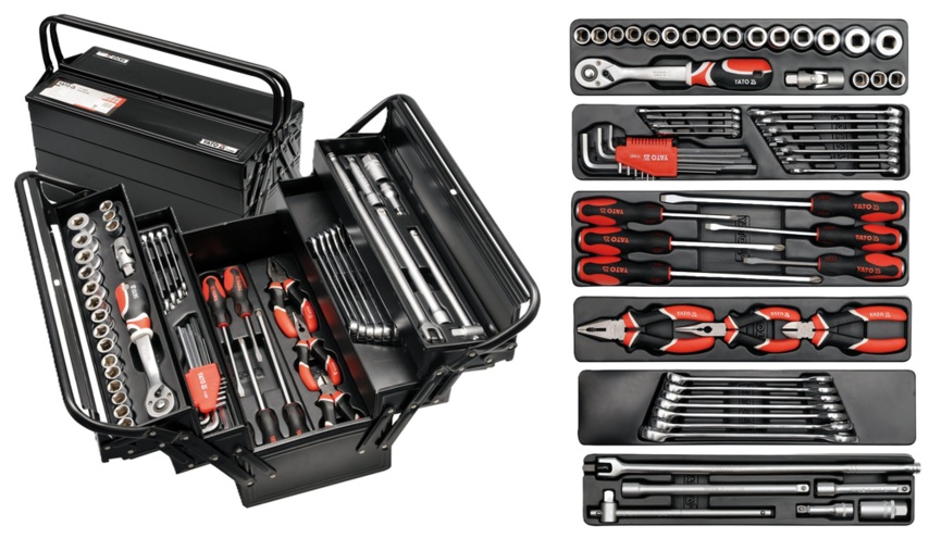 ZESTAW NARZĘDZIOWY METALOWA SKRZYNKA Z NARZĘDZIAMI 62szt. YATO YT-3895