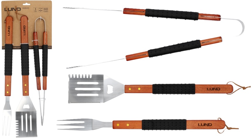 SZTUĆCE DO GRILOWANIA ZESTAW DO GRILOWANIA 3SZT, DREWNIANA RĘKOJEŚĆ LUND 99845