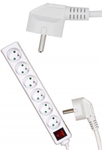 PRZEDŁUŻACZ ELEKTRYCZNY, BIAŁY, 6 GNIAZD Z UZIEMIENIEM, 5M Z WYŁĄCZNIKIEM  VOREL 72535 