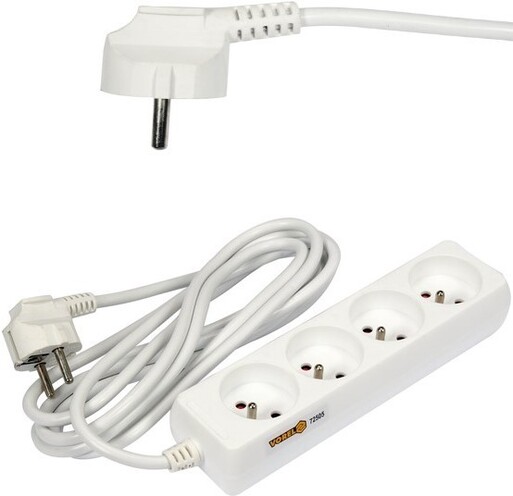 PRZEDŁUŻACZ ELEKTRYCZNY, BIAŁY, 4 GNIAZDA Z UZIEMIENIEM, 3M VOREL 72505