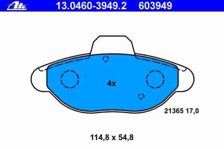 KLOCKI HAMULCOWE ATE 13.0460-3949.2  FIAT CINQUECENTO SEICENTO PUNTO I , II  PANDA  LANCIA Y -- PRZÓD