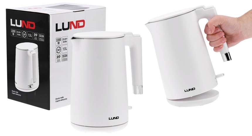 CZAJNIK ELEKTRYCZNY STAL NIERDZEWNA 1,5L 2200W COOL TOUCH BIAŁY LUND 68207