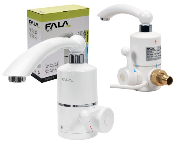 ELEKTRYCZNY PRZEPŁYWOWY PODGRZEWACZ WODY Z BATERIĄ ŚCIENNĄ I WYLEWKĄ 3000W FALA 75932