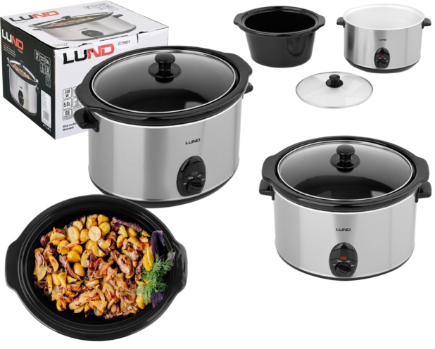 WOLNOWAR GARNEK CERAMICZNY SLOW COOKER 3 TRYBY 5,6L 320W INOX LUND 67661