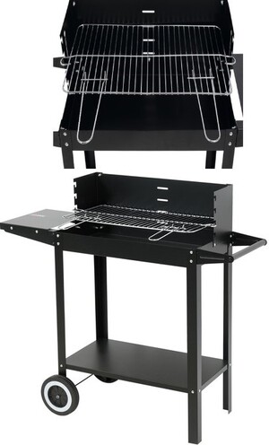 GRILL WĘGLOWY Z PÓŁKĄ RUSZT ROŻEN OGRODOWY 48 X 26.5CM LUND 99919 