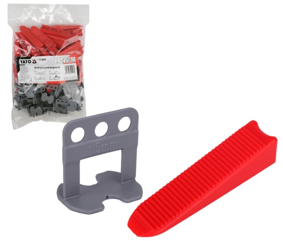 SYSTEM ZACISKÓW KLINÓW 50szt. KLIPSÓW 50szt. DO POZIOMOWANIA PŁYTEK GLAZURY 1,5mm YATO YT-36935