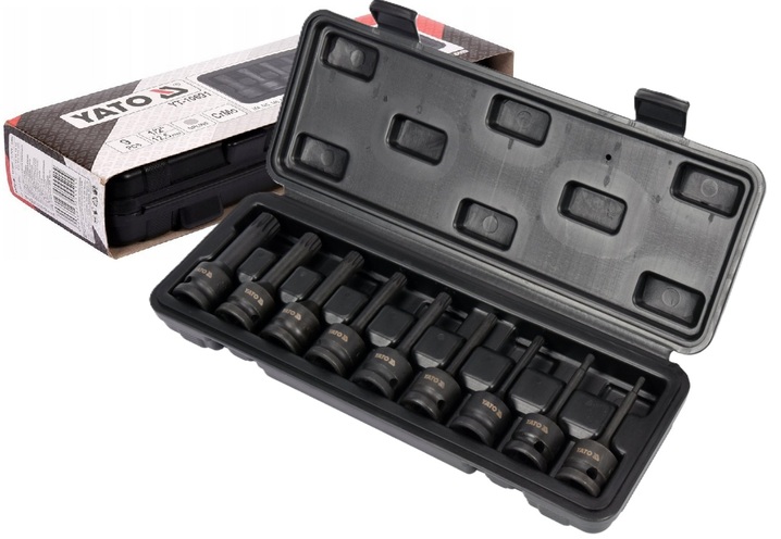 NASADKI UDAROWE KLUCZE TRZPIENIOWE SPLINE M4-M16 1/2'' 9szt. kpl. YATO YT-10691