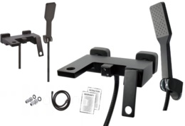 BATERIA WANNOWA ŚCIENNA KRAN Z ZESTAWEM PRYSZNICOWYM  NOIR 1 CZARNA FALA 75882