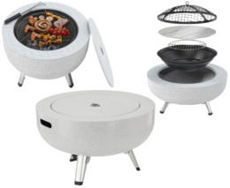 PALENISKO OGRODOWE STALOWE RUSZT GRILL STOLIK OGRODOWY - IMITACJA NATURALNEGO KAMIENIA 3w1 LUND 99718