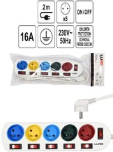 PRZEDŁUŻACZ LISTWA PRĄDOWA 5 GNIAZDEK Z UZIEMIENIEM KAŻDE Z INDYWIDUALNYM WŁĄCZNIKIEM LUND 72460 