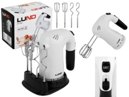 MIKSER ROBOT RĘCZNY KUCHENNYZ PODSTAWKĄ 4 KOŃCÓWKI 5 PRĘDKOŚCI 150-200W LUND 67780