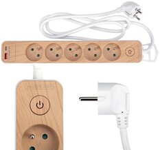 PRZEDŁUŻACZ Z USB LISTWA ZASILAJĄCA 5 GNIAZD IMITACJA DREWNA STHOR 72344