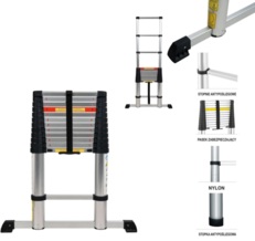 DRABINA ALU TELESKOPOWA 3,8M 13 STOPNI Z PODESTEM VOREL 17701