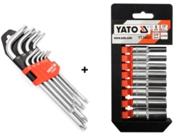 ZESTAW NASADEK NASADKI DŁUGIE 1/4'' 8 SZT. KPL. YATO YT-14431 + ZESTAW KLUCZY IMBUSOWYCH TORX T10-T50 9SZT. YATO YT-0511