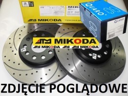 Tarcze hamulcowe wentylowane MIKODA 1623 GT malowane, nacinane, wiercone, kolor: czarny + KLOCKI QUARO QP7965C ceramiczne - OPEL ASTRA III H MERIVA B ZAFIRA B - OŚ PRZEDNIA