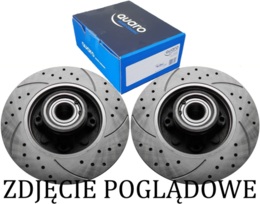 Tarcze hamulcowe pełne z łożyskiem i pierścieniem ABS MIKODA 1785L GT malowane, nacinane, wiercone, kolor: czarny + KLOCKI QUARO QP2195C ceramiczne - RENAULT LAGUNA Coupe (DT0/1) - OŚ TYLNA