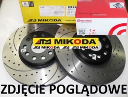Tarcze hamulcowe pełne MIKODA 2525 GT malowane, nacinane, wiercone, kolor: czarny + KLOCKI BREMBO P37006 - JEEP GRAND CHEROKEE II (WJ, WG) - OŚ TYLNA