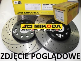 Tarcze hamulcowe wentylowane MIKODA 0822 GT malowane, nacinane, wiercone, kolor: czarny + KLOCKI MIKODA 71265 - HONDA JAZZ II LOGO - OŚ PRZEDNIA