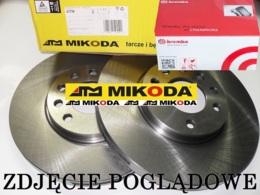 Tarcze hamulcowe pełne MIKODA 2525 + KLOCKI BREMBO P37006 - JEEP GRAND CHEROKEE II (WJ, WG) - OŚ TYLNA